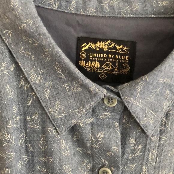 Blue Button Up Shirt Dress with Leaf Style Pattern - Picture 4 of 5